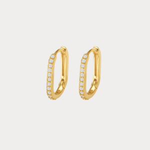 LEVI Oval Diamond Sterling Silver Ear Hoops
