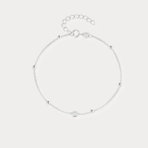ROBIN Solitaire Beaded Chain Sterling Silver Bracelet