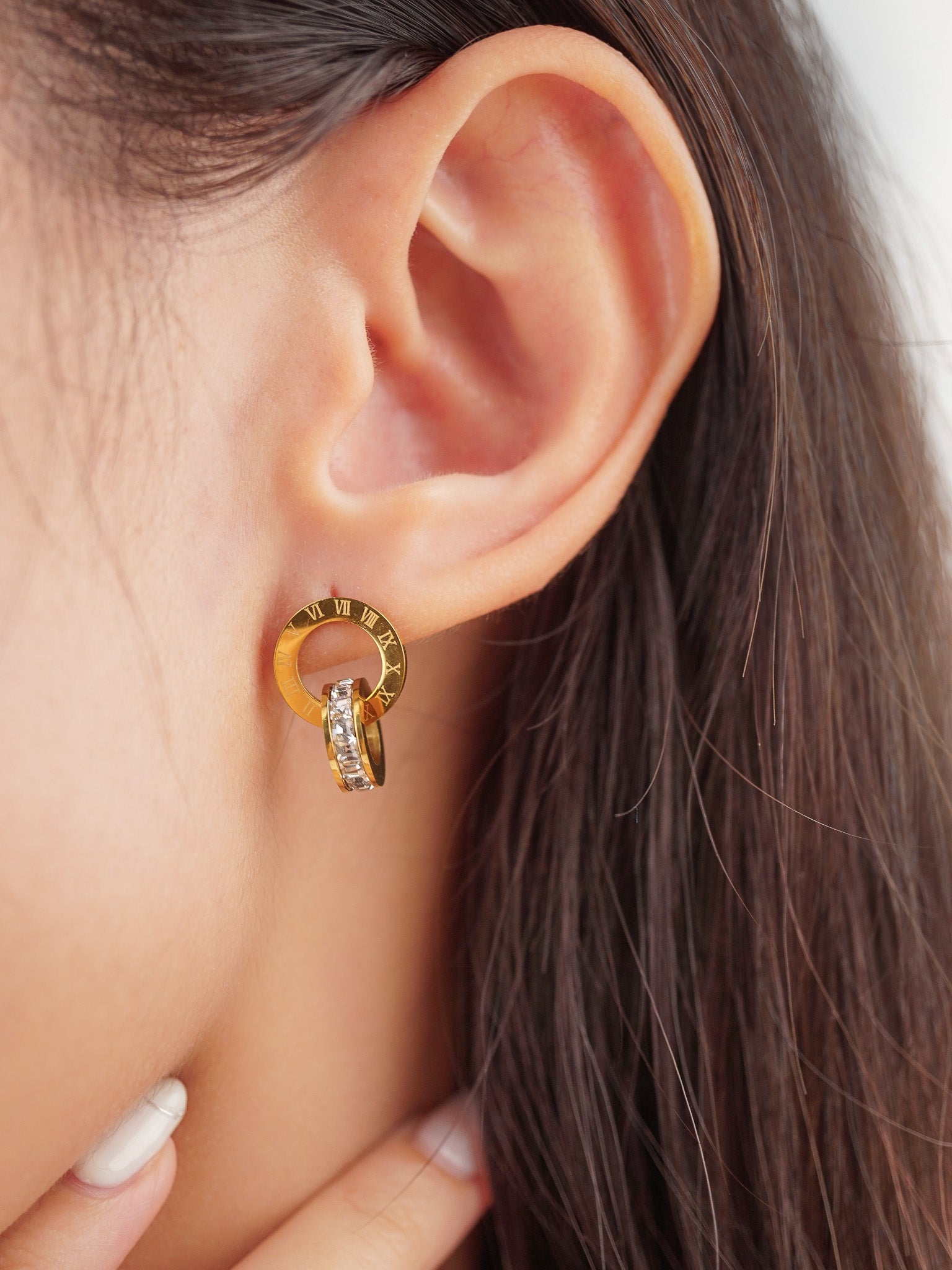 Classic Roman Numerals Stud Earrings - Image 2